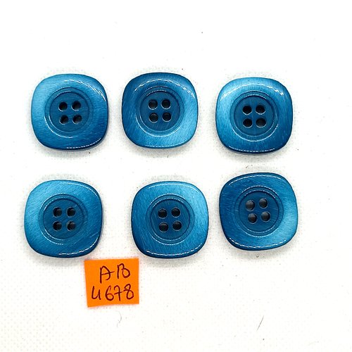6 boutons en résine bleu canard - 24x24mm - ab4678