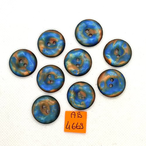 9 boutons en résine bleu et orange - 22mm - ab4669