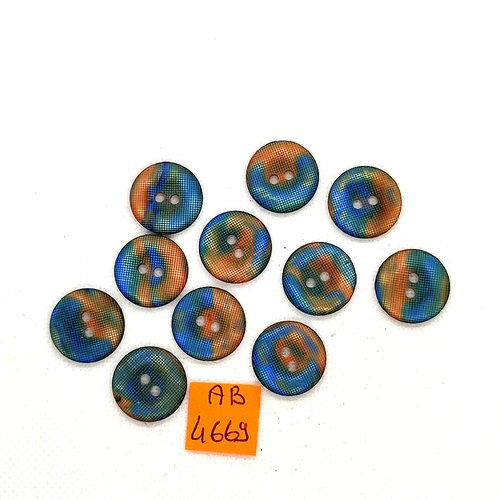 11 boutons en résine bleu et orange - 17mm - ab4669