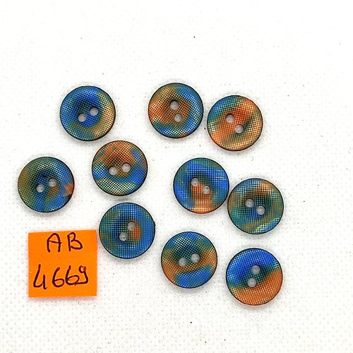 10 boutons en résine bleu et orange - 14mm - ab4669