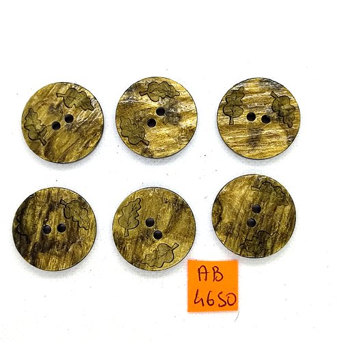 6 boutons en résine vert et jaune - 28mm - ab4650