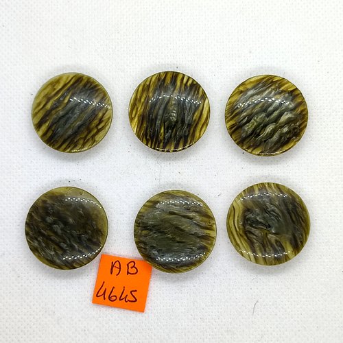 6 boutons en résine vert et jaune - 27mm - ab4645