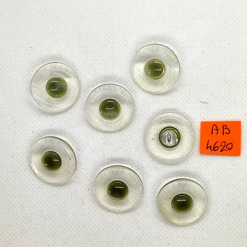7 boutons en résine transparent et vert - 23mm - ab4620