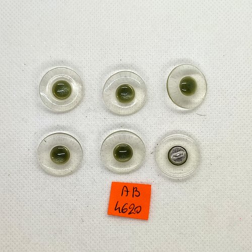 6 boutons en résine transparent et vert - 20mm - ab4620