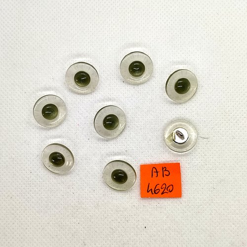 8 boutons en résine transparent et vert - 15mm - ab4620