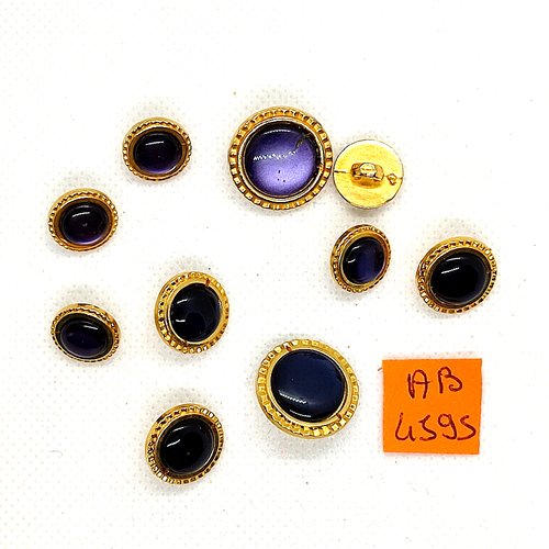 10 boutons en résine bleu foncé et doré - 18mm et 14mm et 12mm - ab4595