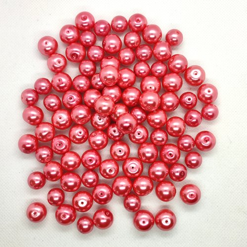 Lot de 92 perles nacrées en verre rose - 12mm et 14mm