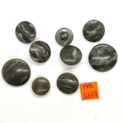 9 boutons en résine gris/vert - 28mm - 22mm et 18mm - ab4637