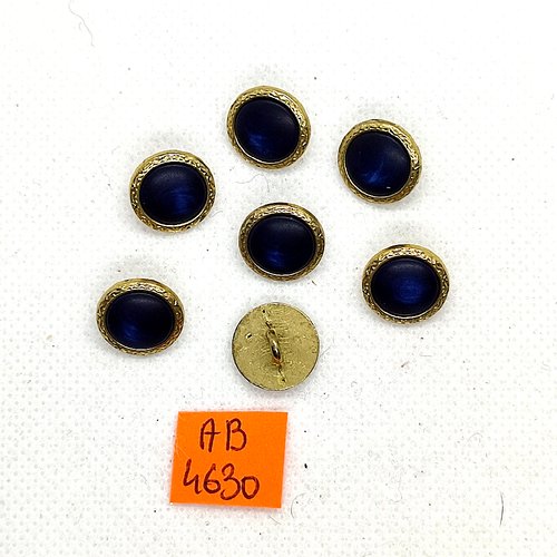 7 boutons en métal doré et résine bleu foncé- 13mm - ab4630