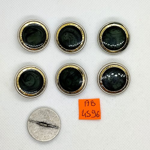 7 boutons en métal argenté et résine gris/vert - 25mm - ab4596