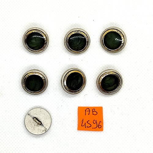 7 boutons en métal argenté et résine gris/vert - 18mm - ab4596