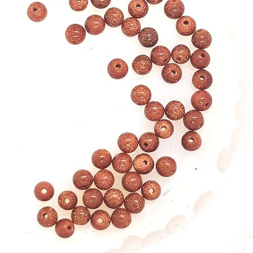 50 perles gemmes - goldsand marron pailleté - 4mm