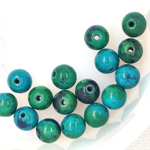 16 perles gemmes - chrysocolla bleu / vert - 8mm