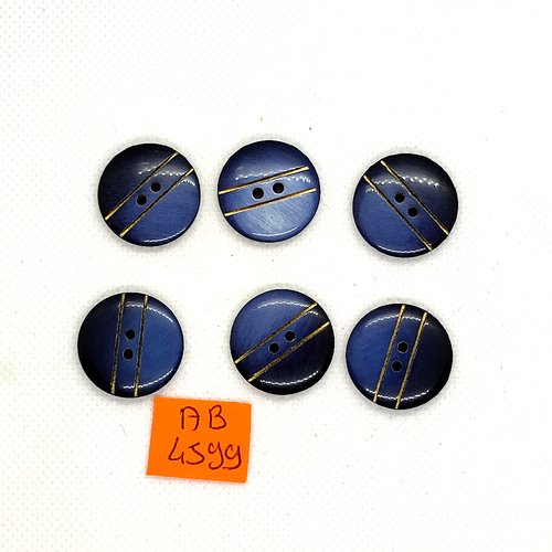 6 boutons en résine bleu foncé et doré - 21mm - ab4599