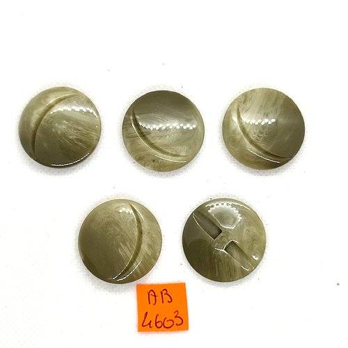5 boutons en résine gris/vert - 28mm - ab4603