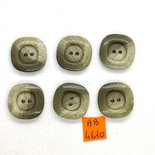 6 boutons en résine vert/beige - 26x26mm - ab4610