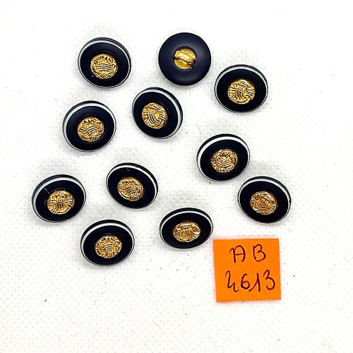 11 boutons en résine bleu foncé et doré - 14mm - ab4613