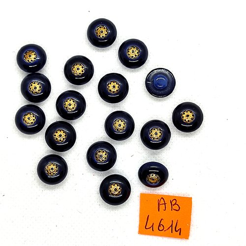 17 boutons en résine bleu foncé et doré - 12mm - ab4614