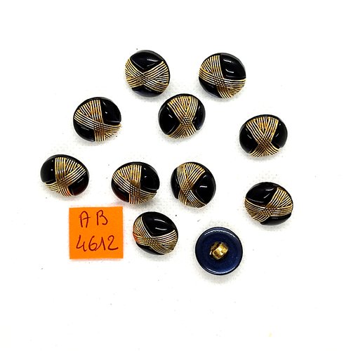 11 boutons en résine bleu foncé et doré - 15mm - ab4612