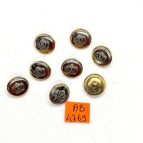 8 boutons en résine doré et argenté - une couronne - 15mm - ab4769