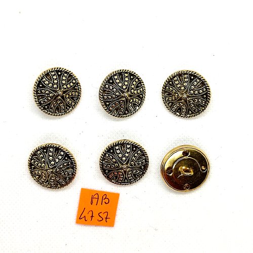 6 boutons en métal doré - 22mm - ab4757