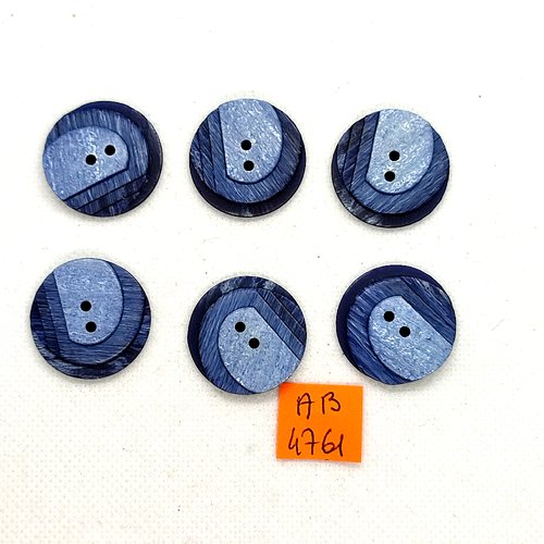 6 boutons en résine bleu - 26mm - ab4761