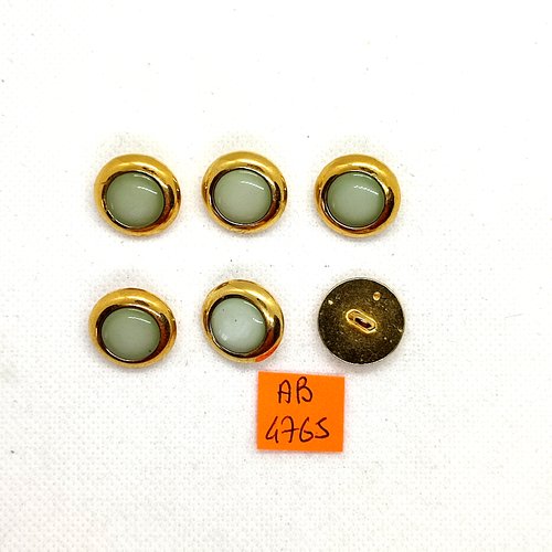 6 boutons en résine doré et vert clair - 18mm - ab4765