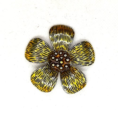 Pendentif en métal argenté et jaune - une fleur - 50mm - 59
