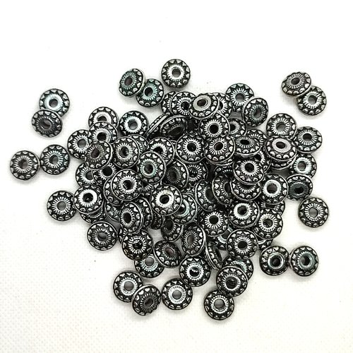 Lot de 50 perles en frésine métalisé argenté (plate) - 12mm