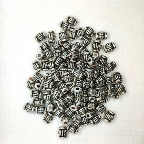 Lot de 50 perles en résine métalisées argenté (tonneau) - 15x10mm