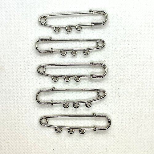 5 broches en métal argenté - 52x13mm - 5