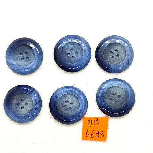 6 boutons en résine bleu - 28mm - ab4699