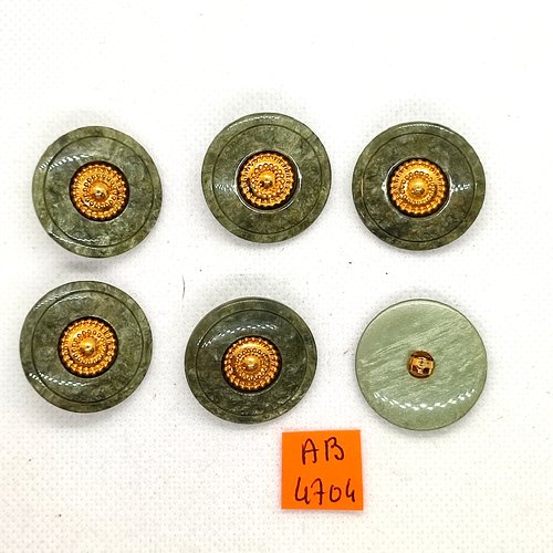 6 boutons en résine vert et doré - 27mm - ab4704