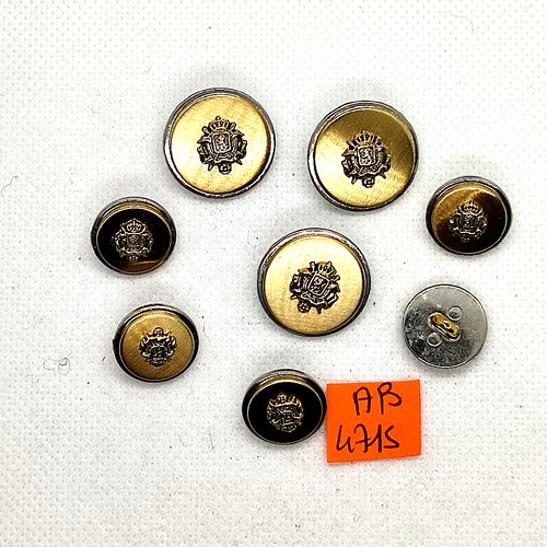 8 boutons en métal doré et argenté - 20mm et 15mm - ab4715