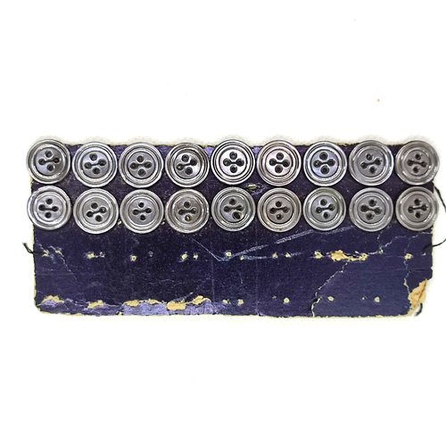1 planche de 18 boutons en nacre gris foncé/marron - vintage - 13mm - bri432