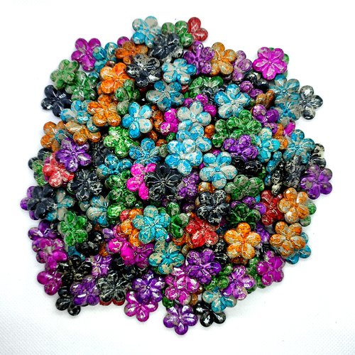 1 lot de 130 perles en résine multicolore - fleur - 21mm