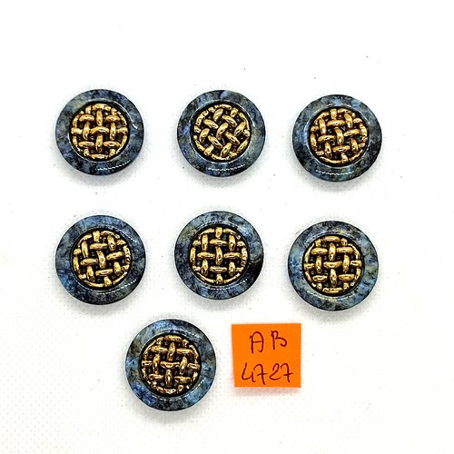 7 boutons en résine gris/bleu et doré - 23mm - ab4727