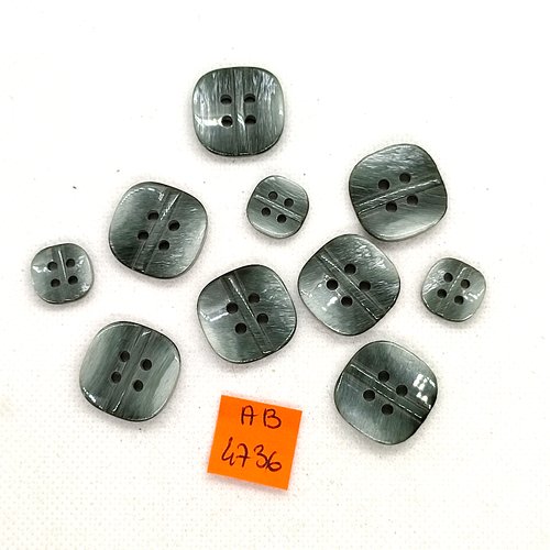 10 boutons en résine gris - 20x20mm et 13x13mm - ab4736