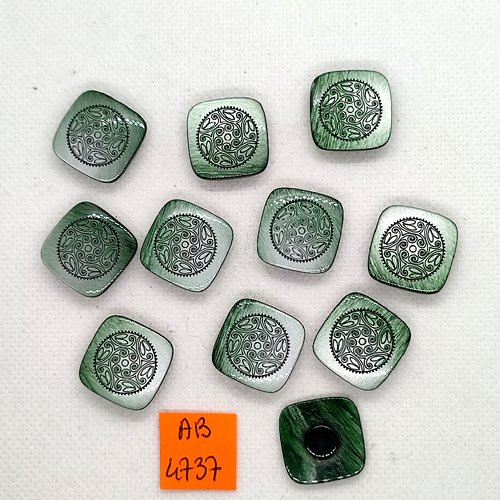 11 boutons en résine vert - 18x18mm - ab4737