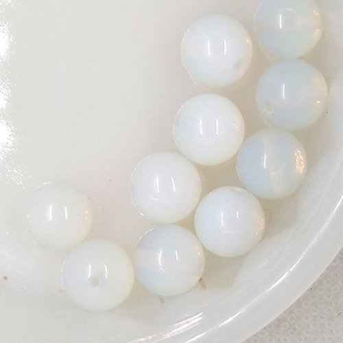 10 perles gemmes - opale blanc à reflets - 10mm