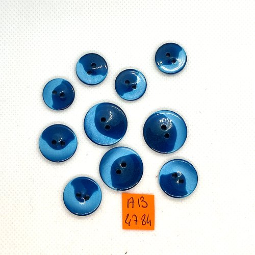 7 boutons en résine bleu et transparent - 15mm et 12mm - ab4786