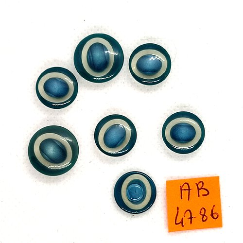 7 boutons en résine bleu et transparent - 15mm et 12mm - ab4786