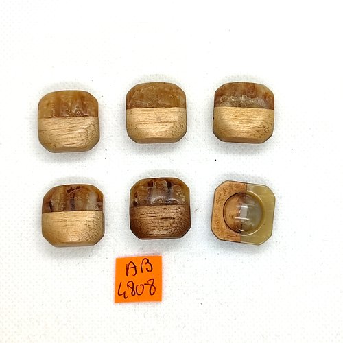 6 boutons en bois et corne marron - 18x18mm - ab4808