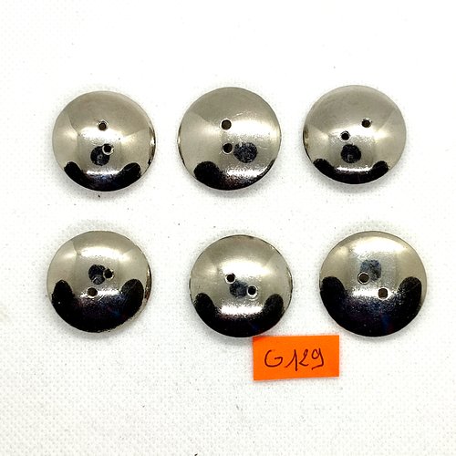 6 boutons en métal argenté - 27mm - g129
