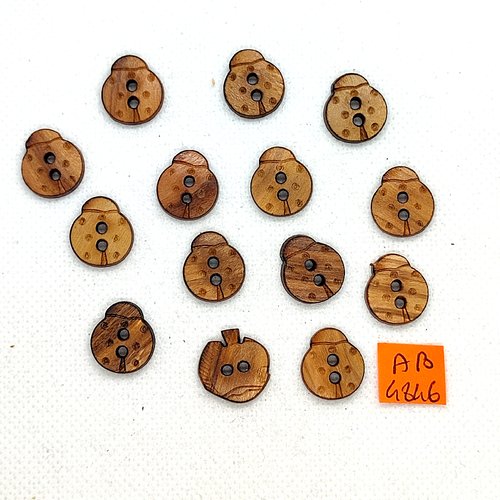 14 boutons en bois marron - coccinelle - 13x15mm - ab4846