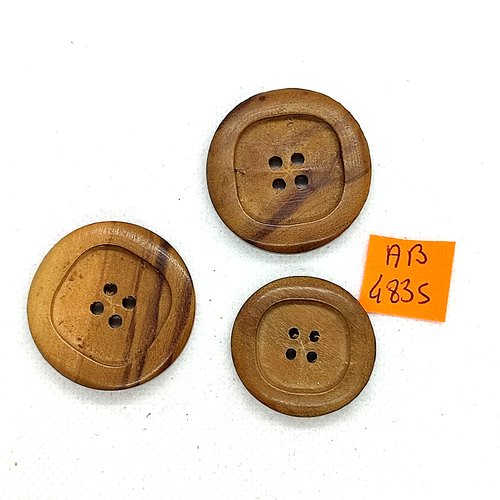 3 boutons en bois marron - 35mm et 30mm - ab4835