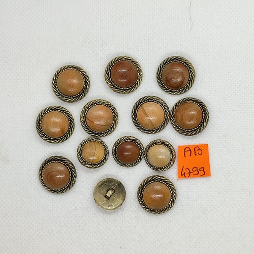 13 boutons en résine doré et marron - 18mm et 15mm - ab4799