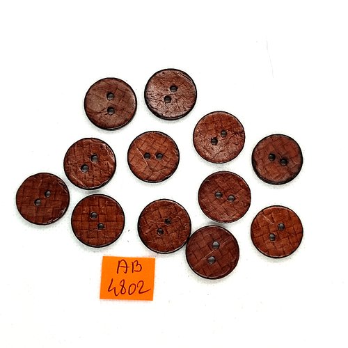 12 boutons en coco marron foncé - 18mm - ab4802