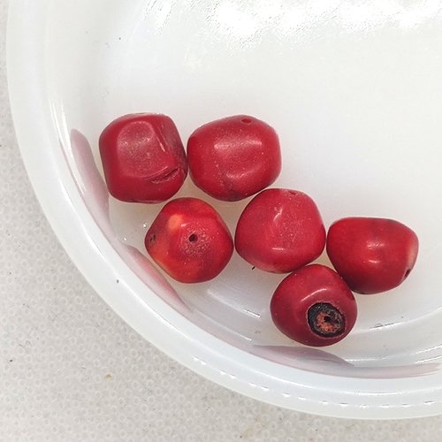 6 perles - corail synthétique rouge - taille divers