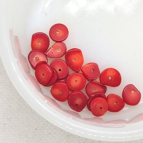 20 perles mini rondelle - corail synthétique rouge - taille divers